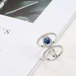 Fancy 2 Rings Silver Colored Bridged By Marquise Shape Silver Color, Oval Blue Cubic Zirconia Ring R36