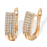 Rose Gold Color 4 Columned Cubic Zirconia Rectangle Shaped Latch Back Earrings E8