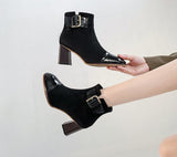 PU Leather and Flock Ankle High with Zipper Closure & Fashionable Belt Buckle 19