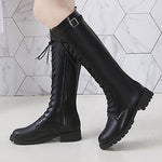 Fashion Belt Buckle Strap Knee-High Lace-Up, Zipper Boots 38