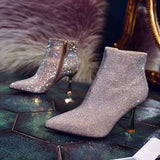 Sequined Ankle High, Thin High Heels Boots 67