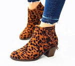 Serpentine, Leopard Style Pattern & Black Color, Square Platform Heels, Fashion Slip On and Zipper Closure Boots 22