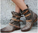 Round Toe, Breathable Mesh & Solid Color Retro Buckles and Zipper Closure PU Leather Boots 29