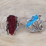 Silver Color Red & Blue Cubic Zirconia Oyster Ring R29