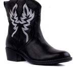 Ankle High, round toe, Embroidered Flame PU Leather Boots 98