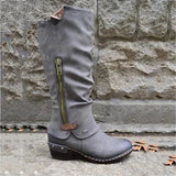 Calf High, Low Heel, Zipper Closure, Round Toe PU Leather Boots 71