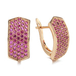 Rose Gold Color, Micro Pave Pink Cubic Zirconia Latch Back Earrings E40