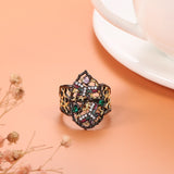 Black & Gold Color Metal With Enamel and multi-Colored Cubic Zirconia Ring R30