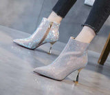 Sequined Ankle High, Thin High Heels Boots 67