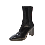 Ankle-High Square Heel  Pointed Toe Shiny PU Leather Boots 24