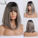 Medium Straight Hair Color Variations Synthetic Wigs with Bangs