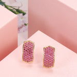 Rose Gold Color, Micro Pave Pink Cubic Zirconia Latch Back Earrings E40