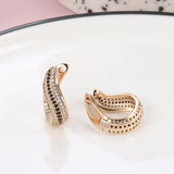 Rose Gold Color with Black and Colorless Cubic Zirconia Latch Back Earrings E34