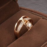 Rose Gold Color Lock Ring  With Cubic Zirconia Ring R11