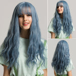 Long Multi Colored Water Wave Synthetic Wigs with Bangs (36)