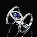 Fancy 2 Rings Silver Colored Bridged By Marquise Shape Silver Color, Oval Blue Cubic Zirconia Ring R36