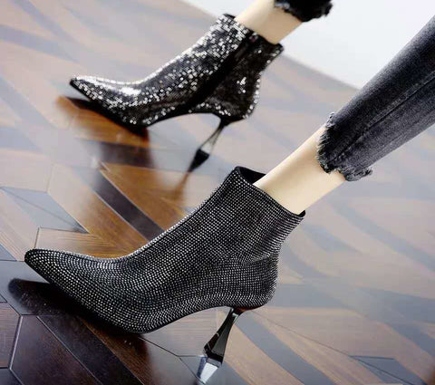 Sequined Ankle High, Thin High Heels Boots 67