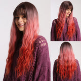 Long Multi Colored Water Wave Synthetic Wigs with Bangs (36)