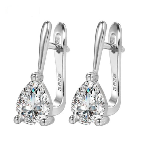 Gold & Silver Color Pear Cubic Zirconia Latch Back Earrings E28