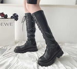 Fashion Lace Up, Long Tube Boots, Platform Black PU Leather Knee High Boots 68