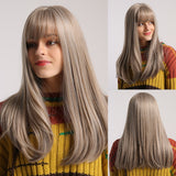 Long Various Colors Smooth Synthetic Wigs with Bangs (39)