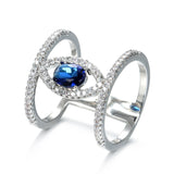 Fancy 2 Rings Silver Colored Bridged By Marquise Shape Silver Color, Oval Blue Cubic Zirconia Ring R36