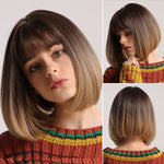 Short to Medium Straight Bob Multi Colored Synthetic Wigs with Bangs (47)