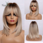 Medium Straight Hair Color Variations Synthetic Wigs with Bangs