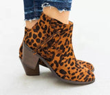 Ankle High Snake, Leopard Style Pattern and Black, Mid Heel Slip-On with Zipper Closure PU Leather or Flock Boots 80