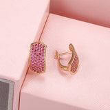 Rose Gold Color, Micro Pave Pink Cubic Zirconia Latch Back Earrings E40