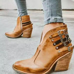 Women Ankle Boots, High Heels with 5 vintage Belt Buckle Accessories Boots 40