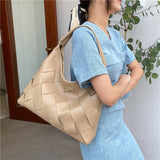 (44) Designer Casual PU Leather Handbag High Quality Paneled Weave Shoulder Bags for Women