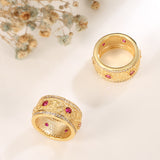 Gold Color Double Row on opposite with Pink Running Down Middle Cubic Zirconia Ring R39