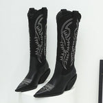 Pointed Toe, Thick Heel, High Tube, PU Leather Embroidered Boots 77