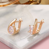 Rose Gold Color Oval Cubic Zirconia Latch Back Earrings E21