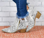 Fashion Dalmatian, Leopard Pattern, Silver & Black, PU Leather Broad Pointed Toe, Zipper Closure Boots 13