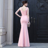 Women Sexy Party Soft Satin V Scoop Slit Evening Maxi Dress 59