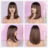 Medium Straight Hair Color Variations Synthetic Wigs with Bangs