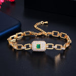 Trendy Cuban Link Chain of Yellow Gold Color, Green & Colorless Cubic Zirconia Stones Bracelet B1