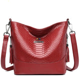 (35) Women's Crocodile Pattern Pu Leather Small Bucket Handbags