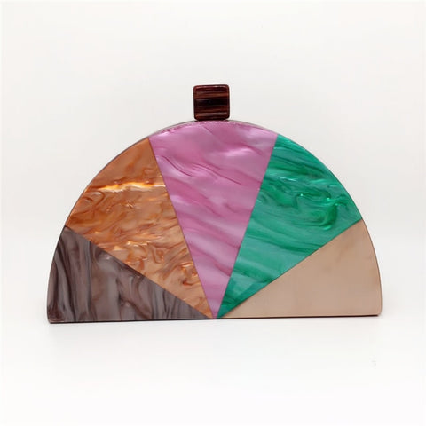 Semicircular Shape Acrylic Patchwork Shoulder Bag 04