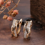 Hot Rose Gold Color with Black and Colorless Cubic Zirconia Latch Back Earrings E33