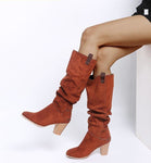 Calf High High Heel, Pointy Toe, Slouch Long Faux Suede Boots 59