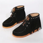 Ankle Height, Round Toe, Flat Bottom With Lace-Up Fringed Boots 88