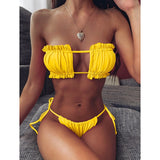 Women's Sexy Solid Pleated Bandeau Bikini