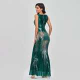 Sleeveless Boat-Neck Evening Party Shinning Sequins Mermaid Dress 11