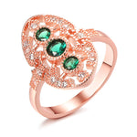 Rose Gold Hollow Oval Shape With Green & Colorless Cubic Zirconia Ring R15