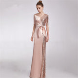 V-Neck Elegant Half-Sleeve Evening Dress with Elegant Bow 29