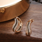 Rose Gold Color with Black and Colorless Cubic Zirconia Latch Back Earrings E34