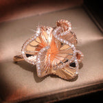 Garden Rose Of Rose Gold Color With Cubic Zirconia On Periphery Of Petals Ring R8